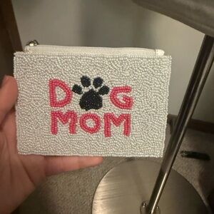 Dog Mom Beaded Coin Purse - White and Pink